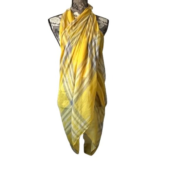 Unknown Brand OS Yellow/Gray/Tan Color Mega Check Soft Woven Wrap/Coverup/Scarf - Picture 7 of 15